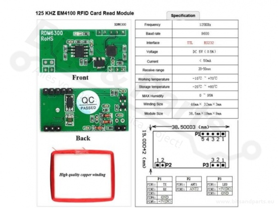 RFID Card Reader Module RDM6300 (UART) / 125KHz EM4100 